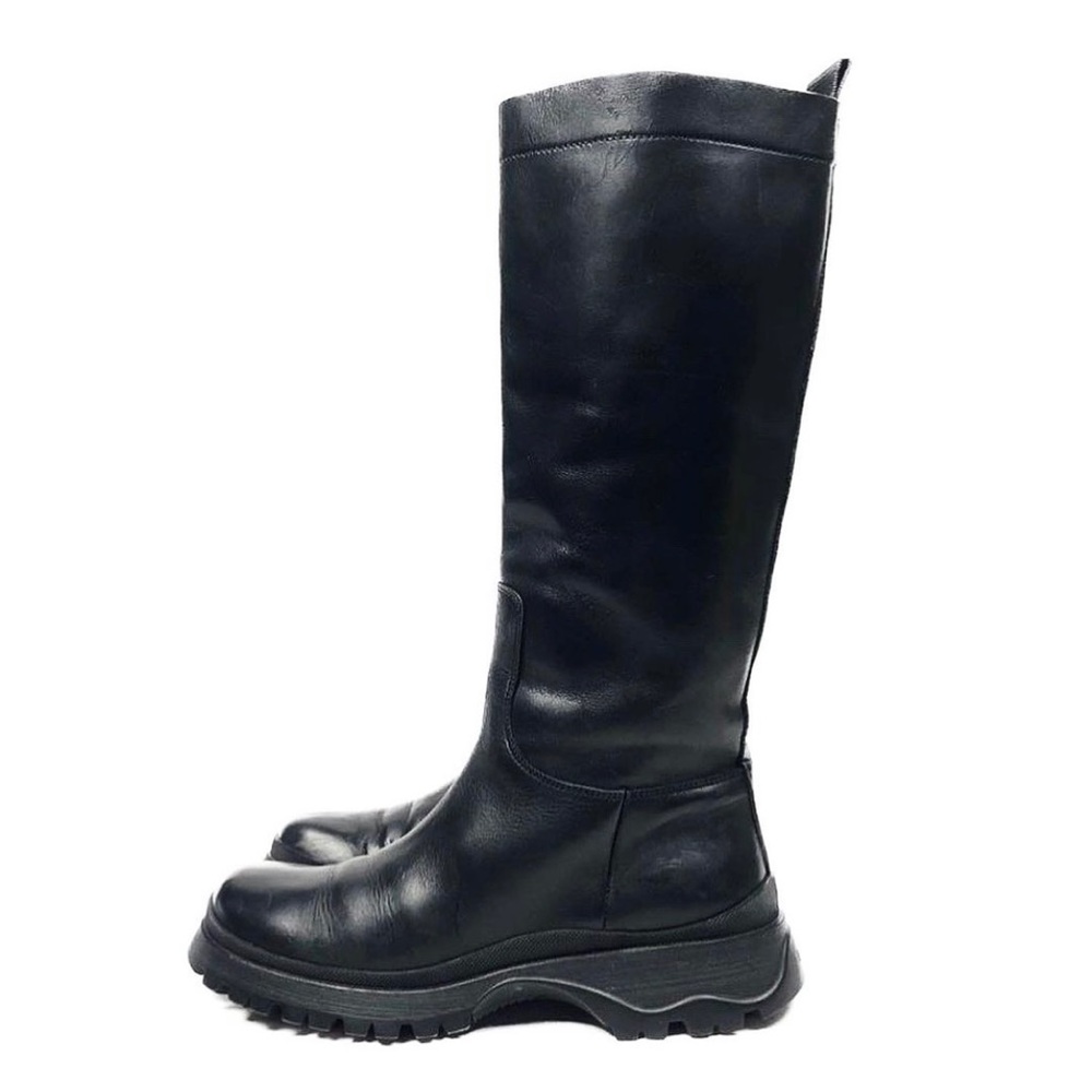Prada High Black Leather Moto Boots